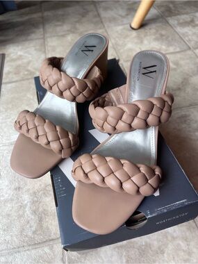 Worthington Braided Double-Strap Block Heel Sandals in Taupe